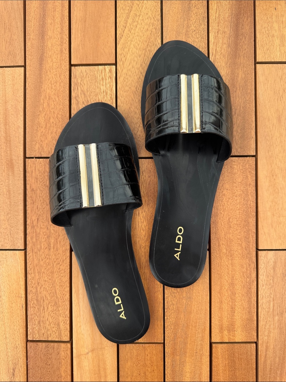 ALDO Black Slide Sandals with Double Bar